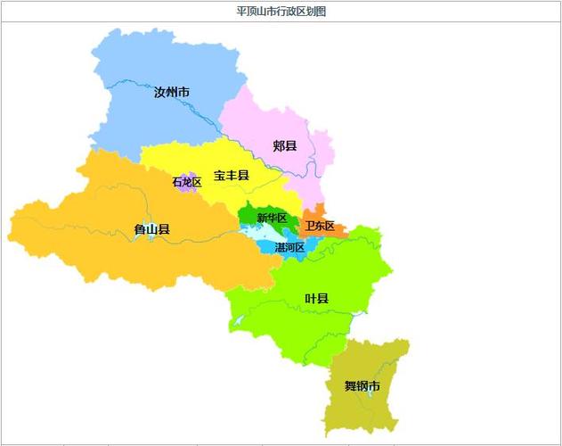 下辖4市辖区:新华区,卫东区,石龙区,湛河区; 2县级市:舞钢市,汝州市