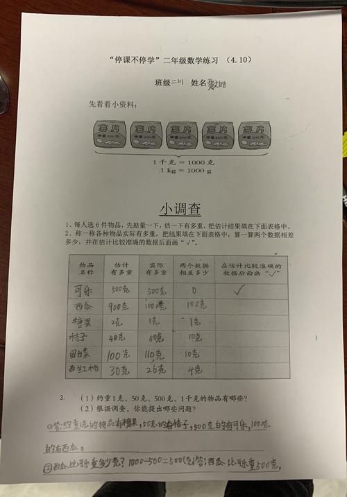 二年级实践活动——克与千克的小调查
