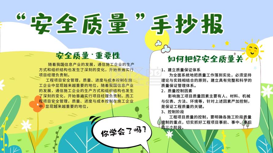 安全质量绿色简约手抄报