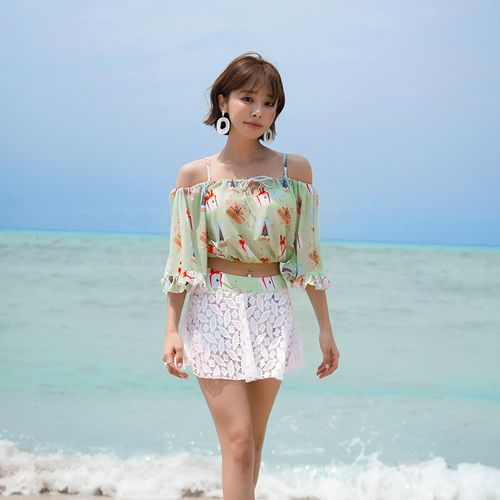 2018新款蕾丝性感比基尼三件套露背披纱游泳衣女温泉钢托小胸聚拢