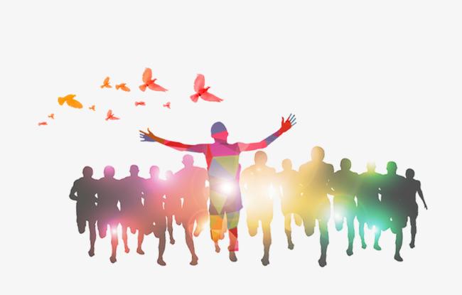 原创手绘五四青年节人物奔跑跳跃剪影