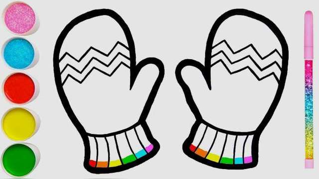 简笔画手套帽子耳包等,边涂色边学习颜色,幼儿绘画教程