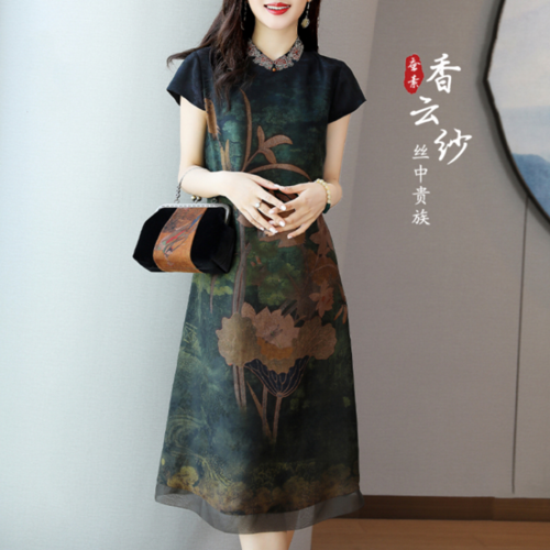 素素原创订制女装旗舰店桑蚕丝香云纱夏季新款气质显瘦真丝连衣裙