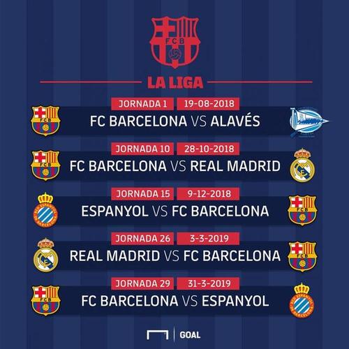 巴萨18-19西甲赛程:首战阿拉维斯,10月28日首迎国家德比