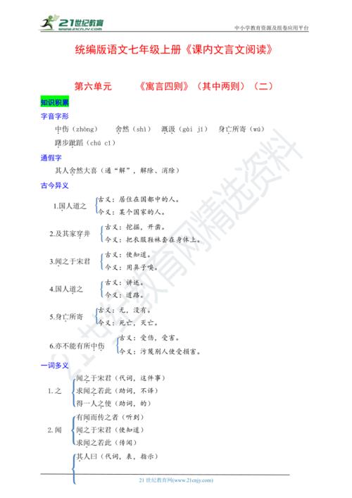 《课内文言文阅读》第六单元 《寓言四则》(《穿井得一人》《杞人忧天