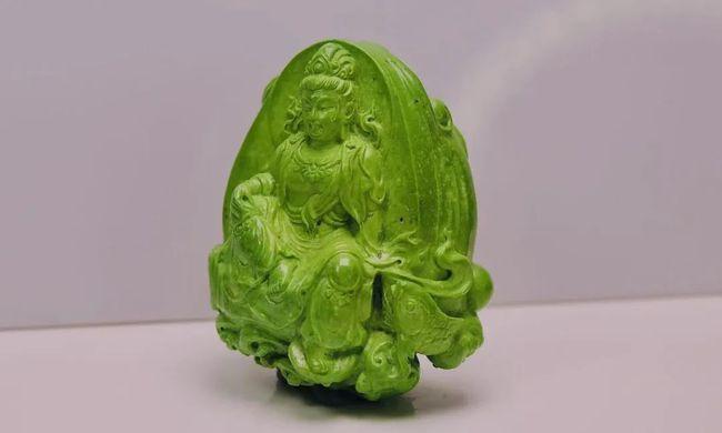 定制·湖北绿松石菜籽黄水月观音挂件-200