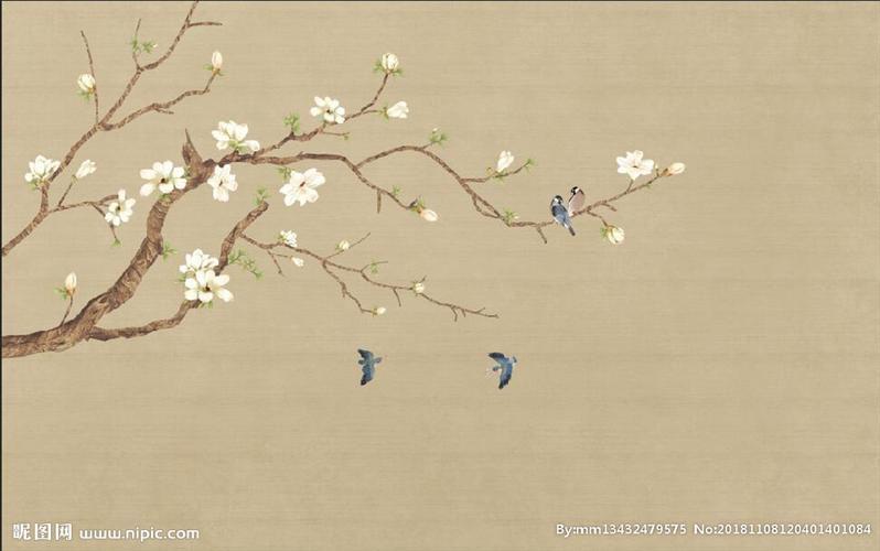 工笔画玉兰花鸟新中式花鸟壁纸图片