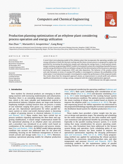 production planning optimization of an ethylene plant