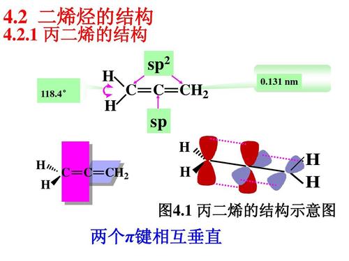 2 二烯烃的结构 4.2.1 丙二烯的结构 h 118.4° sp2 c c ch2 h 0.
