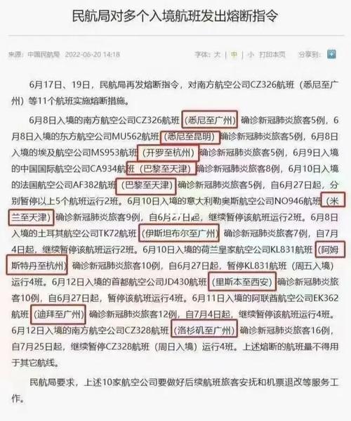 6月20日民航局发布最新航班熔断指令