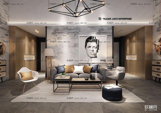 现代办公室总经理室会客室组合3d模型id:331704