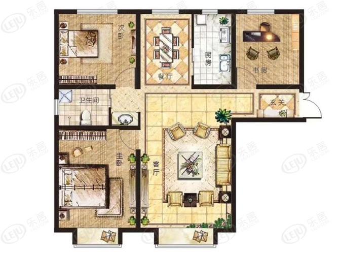 蓝天·欢乐颂b3户型三室两厅一卫114㎡户型图