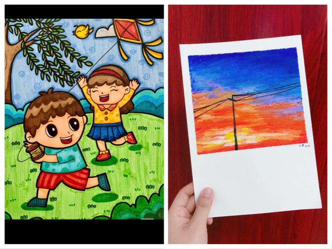 油画棒小景与儿童主题画