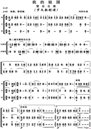 《我的祖国管乐合奏(高清版)》原创简谱,刘炽作曲