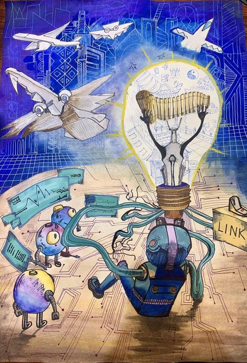 语学校2幅作品获第35届江西省青少年科技创新大赛科学幻想画一等奖
