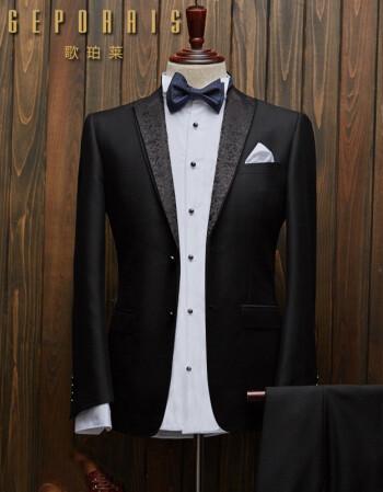 歌珀莱品牌黑色晚礼服西装男套装新郎结婚衣服帅气燕尾服婚礼正装男士