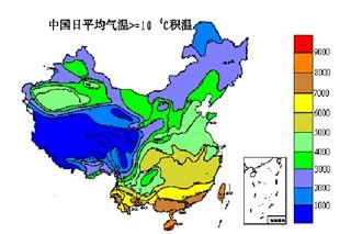图2-1-3 中国大于或等于10°c积温空间格局