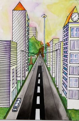 城市街道风景/少儿绘画作品/儿童画/网络美术馆_中国