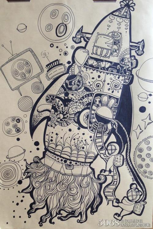 神奇的宇宙飞船科幻线描画作品分享