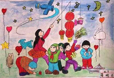 关于过年的儿童画,新年春节少儿绘画 - 毛毛简笔画