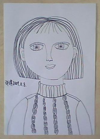 黑白线描画妈妈20091108