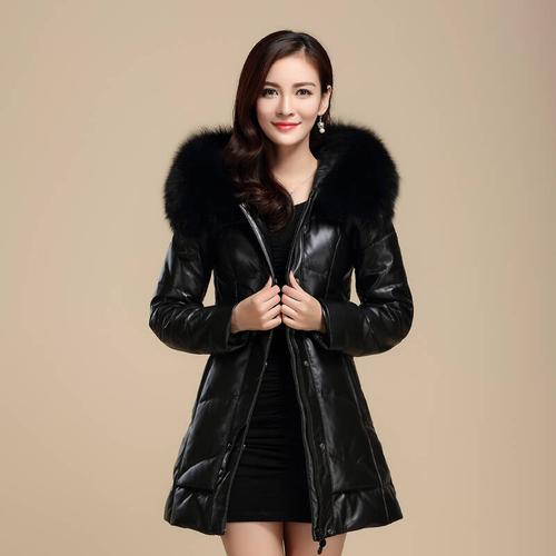 兄友弟恭 2016冬季正品皮衣女真皮羽绒服中长款女装真皮皮衣女绵羊皮