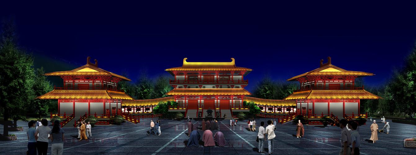 环保照明,使寺庙古建筑能得到持续发展,在建筑上构建一个灯光层次丰富