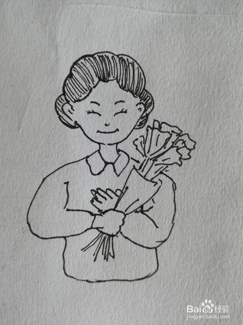 母亲节怎么画拿花的母亲的简笔画