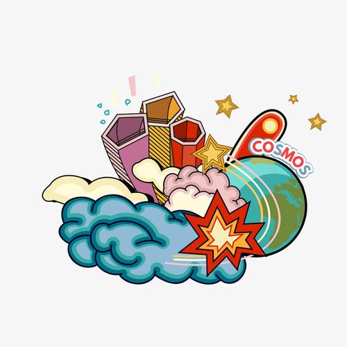 矢量卡通手绘创意宇宙大爆炸免抠