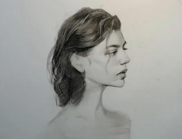 素描人像|侧脸美女