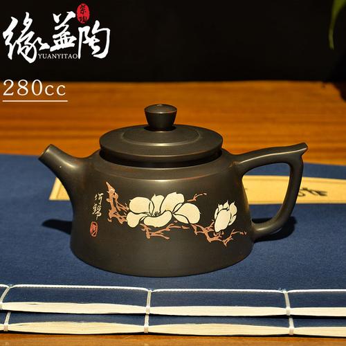 紫陶壶云南建水纯手工茶壶潘壶喜上眉梢手绘黑陶功夫泡茶壶