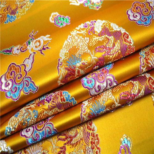 金黄大红中国风佛教面料 龙纹凤凰手工提花织锦缎丝绸纺云锦布料