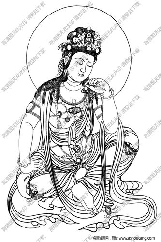 观音菩萨白描线稿120高清图片下载
