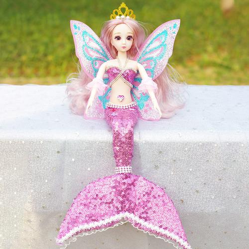 封后芭比美人鱼公主娃娃创意手工玩偶婚纱儿童仿真女娃玩具生日礼物