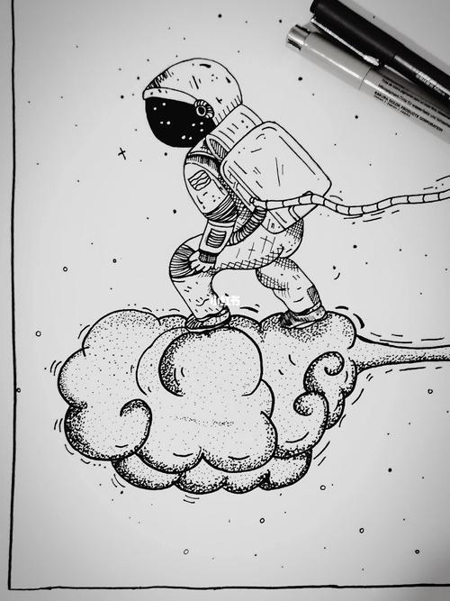 线描插画 宇航员头像 黑白线描装饰画_装饰画_插画_画画_文化_绘画