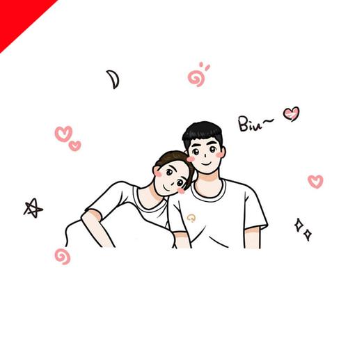 卡通情侣简萌风小头像q版手机壳图案定制壁纸简笔画漫画照片手绘