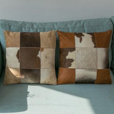 高档臻家 巴西进口手工拼接牛皮抱枕客厅沙发几何车载办公室靠枕