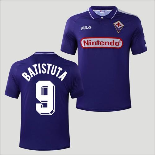 佛罗伦萨复古球衣199899紫百合主场经典战神9号巴蒂斯图塔足球服