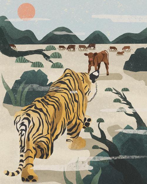 插画-中国谚语-初生牛犊不怕虎_插画_文化_绘画