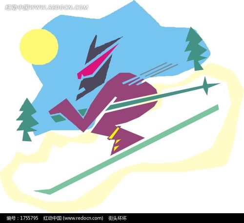 手绘急速滑雪的人