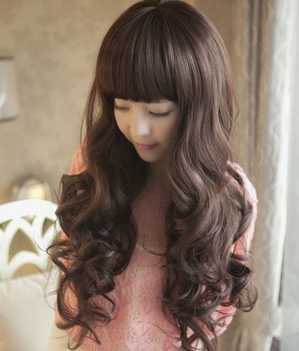 假发女长卷发大波浪齐刘海长发 圆脸女生长卷发女士假发套