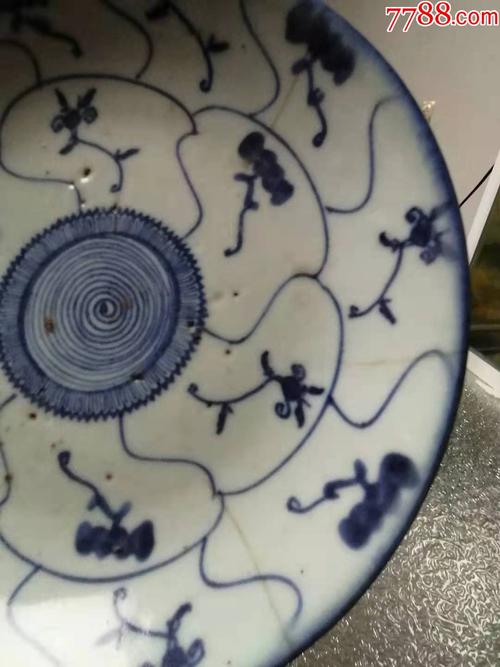 清早中期雍正青花灵芝缠枝花卉盘方框底款_青花瓷_第6张_7788瓷器