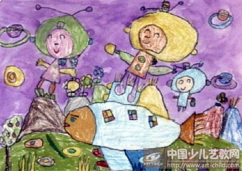 儿童画-我上太空开农场-《少儿画苑》第09届国际少儿书画大赛获奖作品