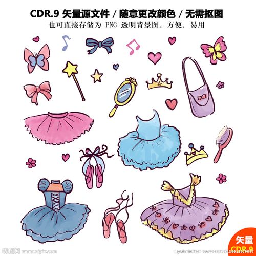 手绘芭蕾舞裙舞鞋矢量图图片
