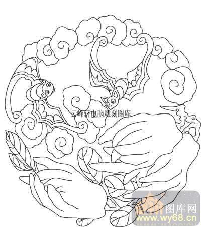 100个中国传统吉祥图-白描图-蝙蝠-b-061-蝙蝠国画白描图