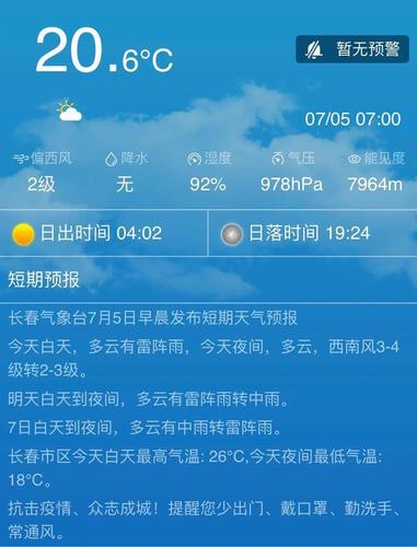 7月5日长春天气预报