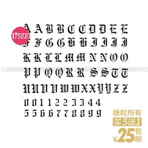 heyusee原创纹身贴防水 26个哥特式英文字母 数字 黑白男女款