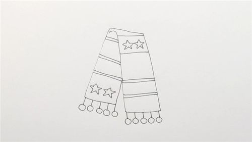 首先两个长方形再将长方形连接起来,再画出围巾的装饰物