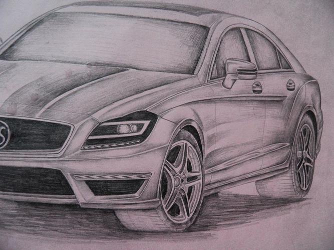 素描画 素描代画 纯手绘四开汽车画定制 汽车铅笔画定做汽车画像