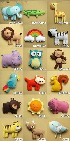 不织布-小动物合集:狮子,猫头鹰,大象,长颈鹿,斑马,小猴,河马,松鼠